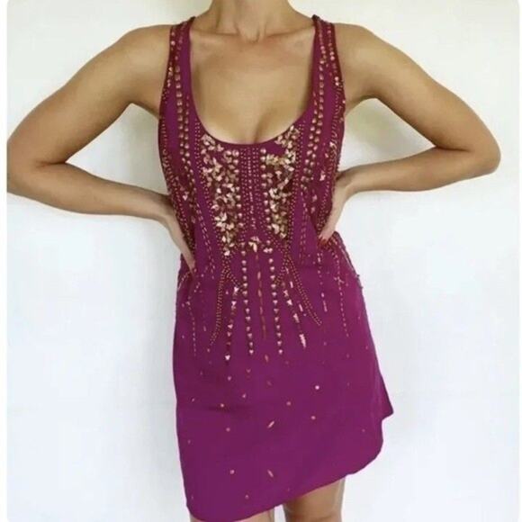 Free People Dresses & Skirts - Free People Ella Embellished Slip Dress NWOT Like New Purple Sequin Embroidered